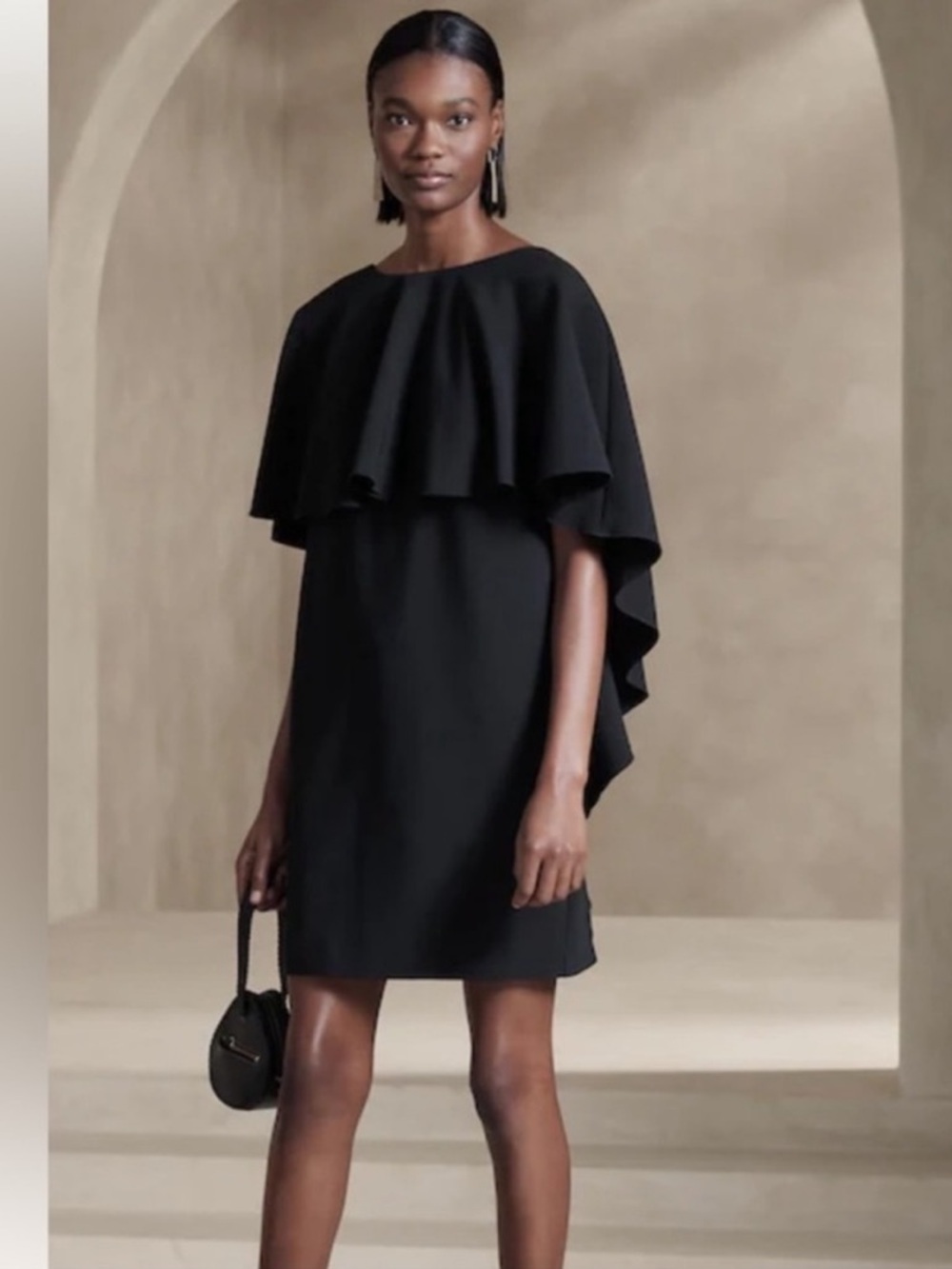 Banana Republic Forte Black Mini Ruffle Size Small NWT Open Back Dress